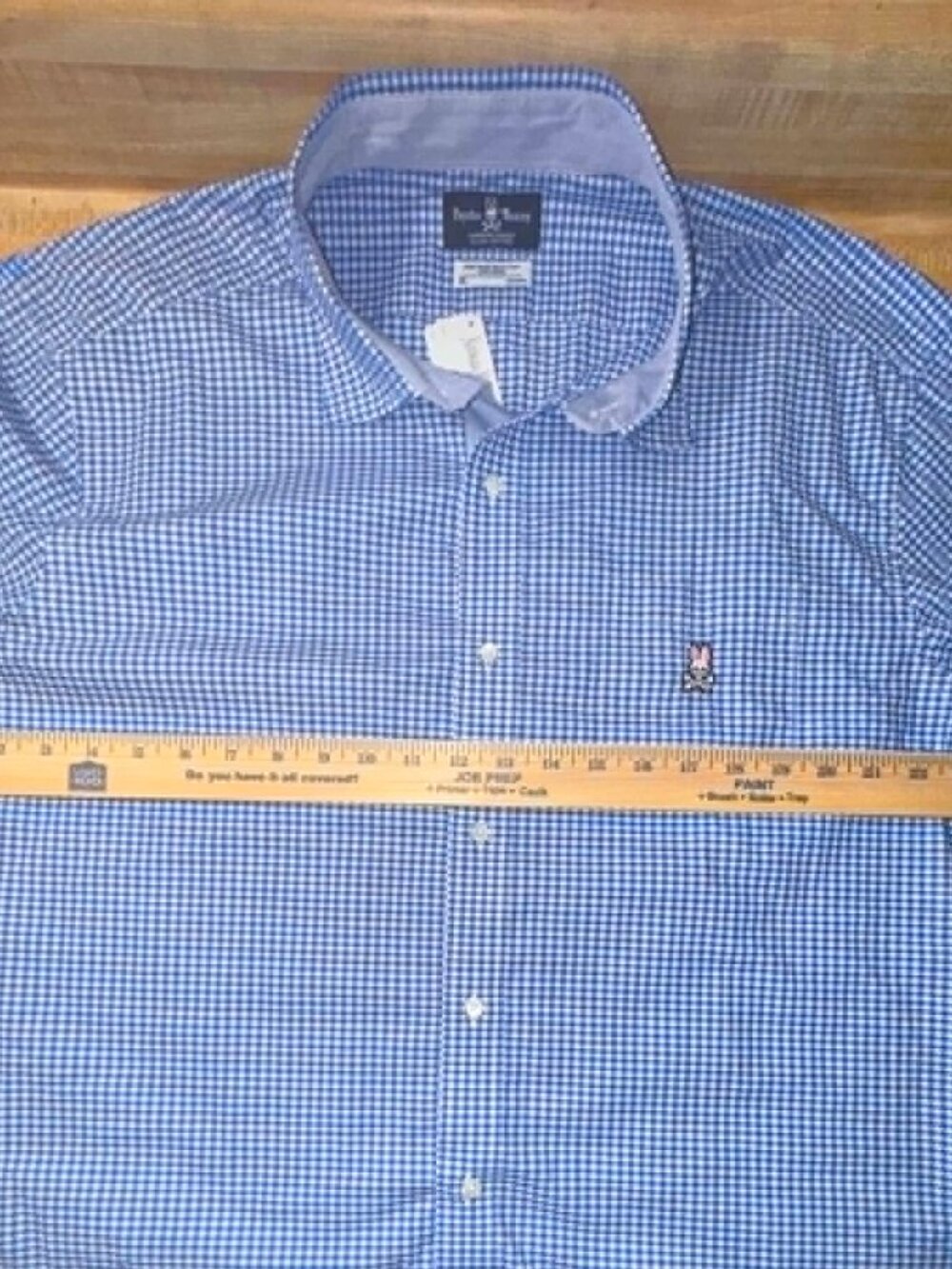NEW $138 Psycho Bunny Mens XL Blue & White Gingham Button Down Long Sleeve Shir - Picture 2 of 5